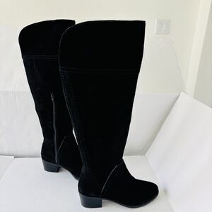 Vince Camuto Bendra Suede Over The Knee Boots Womens 8.5 M Black Flat Zip Winter
